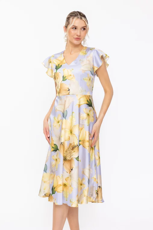 Rochie Caramel imprimeu floral galben R8634 thumbnail picture - 