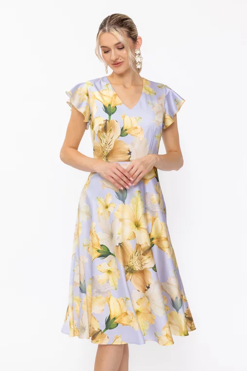Rochie Caramel imprimeu floral galben R8634 thumbnail picture - 