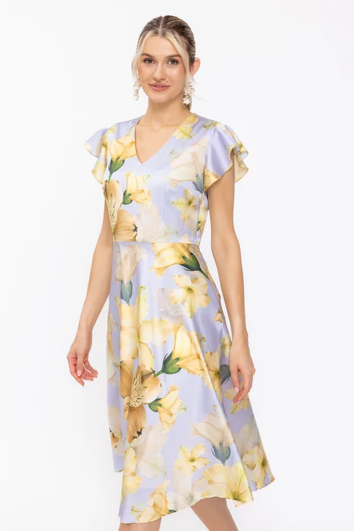 Rochie Caramel imprimeu floral galben R8634 thumbnail picture - 