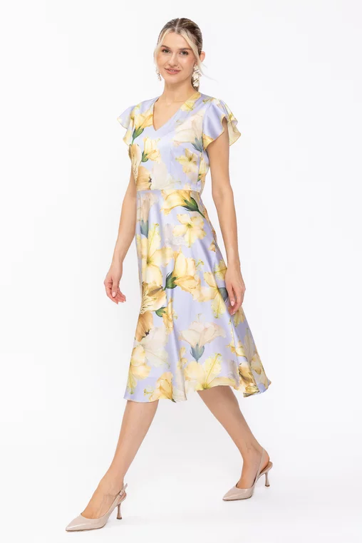 Rochie Caramel imprimeu floral galben R8634 thumbnail picture - 