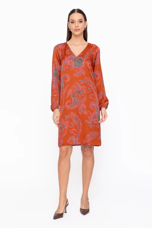 Rochie Caramel lejeră decoletu în v cărămizie R8606 thumbnail picture - 