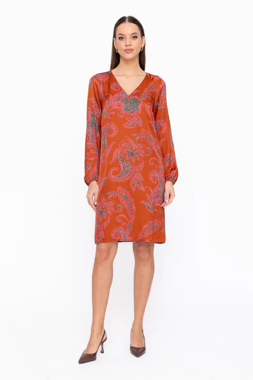Rochie Caramel lejeră decoletu în v cărămizie R8606 thumbnail picture - 