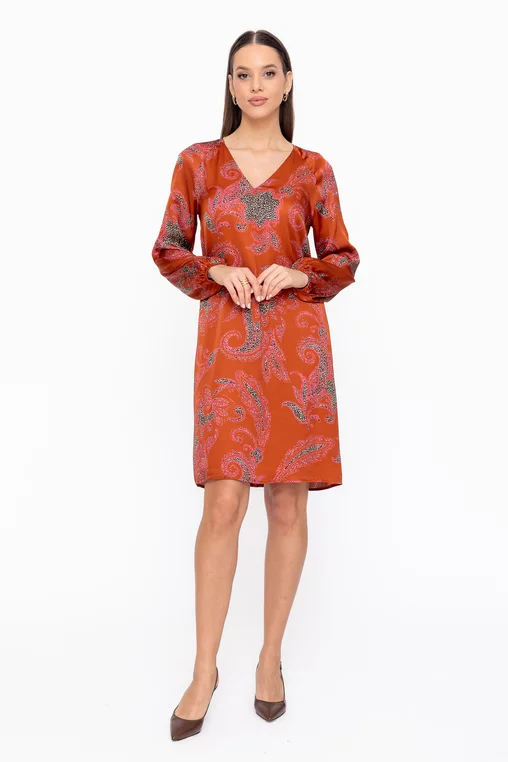 Rochie Caramel lejeră decoletu în v cărămizie R8606 thumbnail picture - 