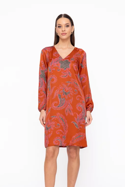 Rochie Caramel lejeră decoletu în v cărămizie R8606 thumbnail picture - 