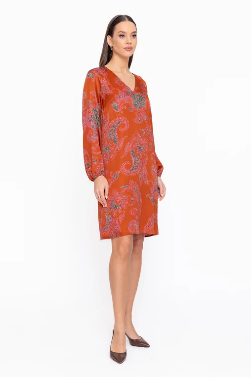 Rochie Caramel lejeră decoletu în v cărămizie R8606 thumbnail picture - 