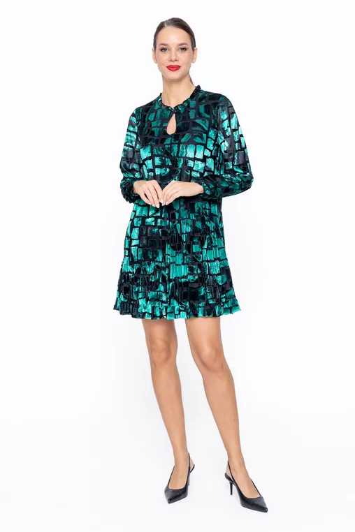 Rochie Caramel lejeră din catifea verde r8581 thumbnail picture - 