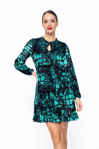 Rochie Caramel lejeră din catifea verde r8581