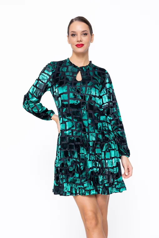 Rochie Caramel lejeră din catifea verde r8581 thumbnail picture - 