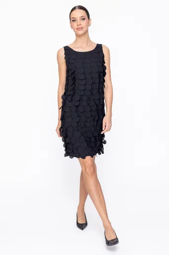 Rochie Caramel lejeră din voal cu aplicații neagră R8619