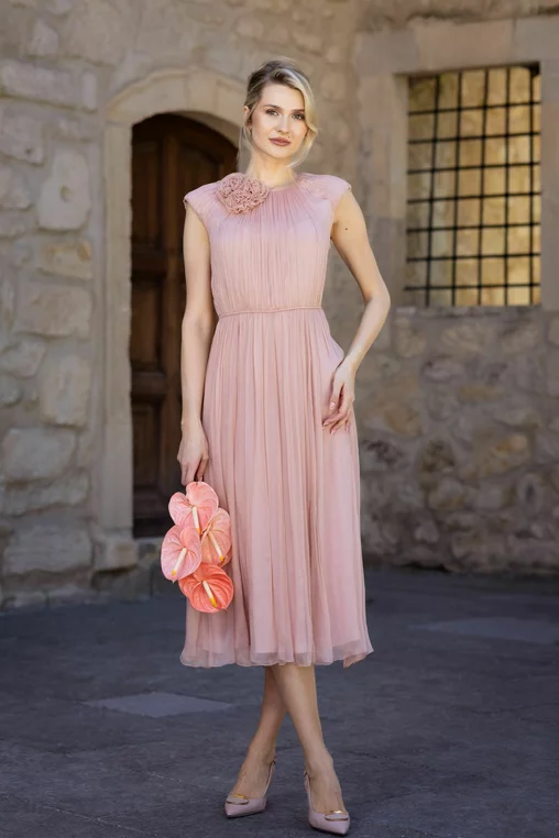 Rochie Caramel mătase naturală roz R8637 thumbnail picture - 
