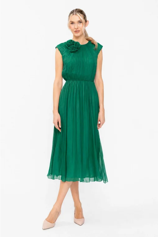 Rochie Caramel mătase naturală verde R8637 thumbnail picture - 