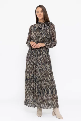 Rochie Caramel maxi voal imprimat cu fundă R8572