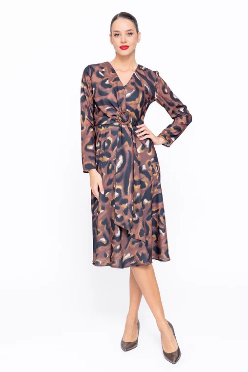 Rochie Caramel midi cu cataramă maro R8579 thumbnail picture - 