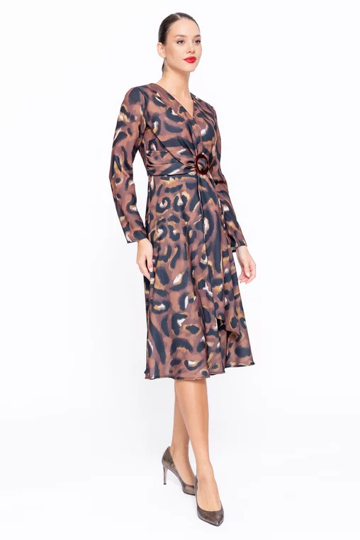 Rochie Caramel midi cu cataramă maro R8579 thumbnail picture - 