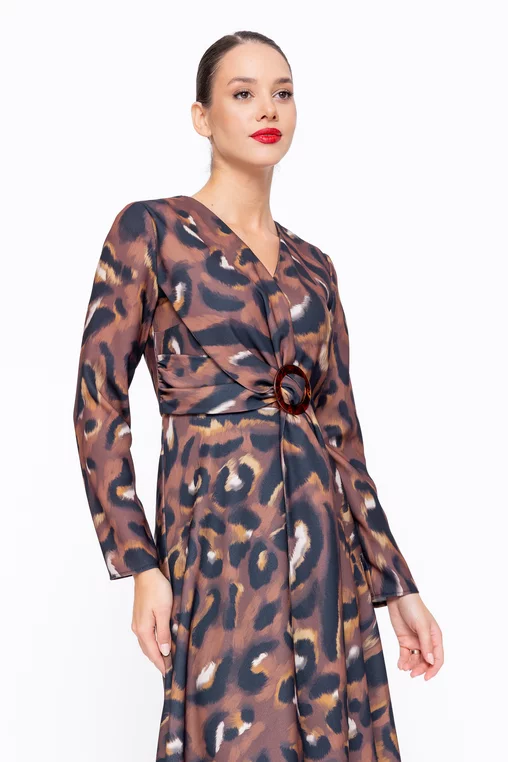 Rochie Caramel midi cu cataramă maro R8579 thumbnail picture - 