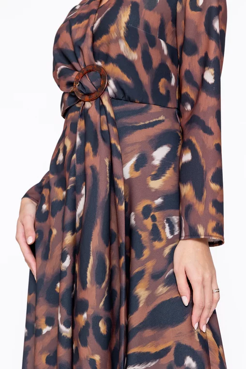 Rochie Caramel midi cu cataramă maro R8579 thumbnail picture - 