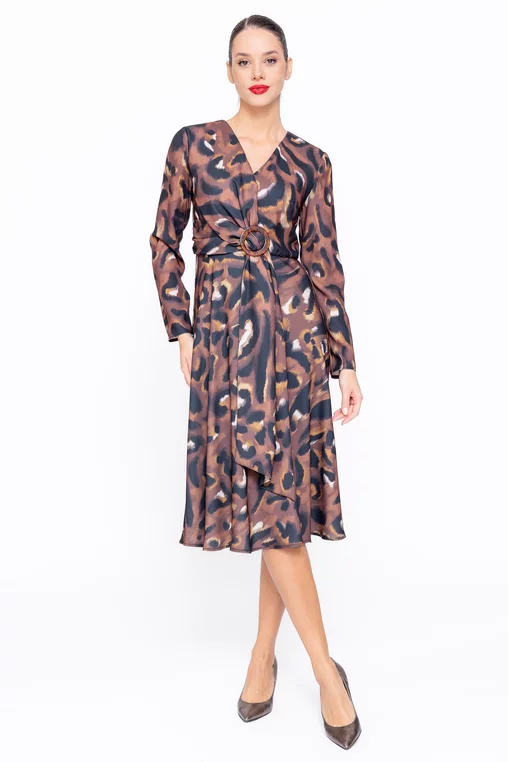Rochie Caramel midi cu cataramă maro R8579 thumbnail picture - 