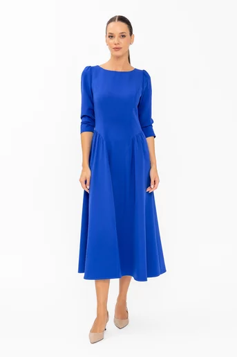 Rochie Caramel midi cu creți laterali albastră electric R8645