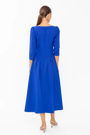 Rochie Caramel midi cu creți laterali albastră electric R8645