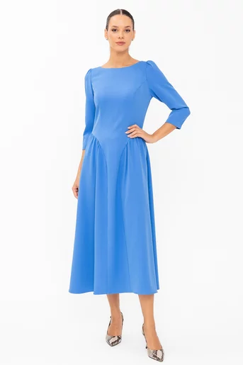 Rochie Caramel midi cu creți laterali albastră R8645