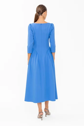 Rochie Caramel midi cu creți laterali albastră R8645