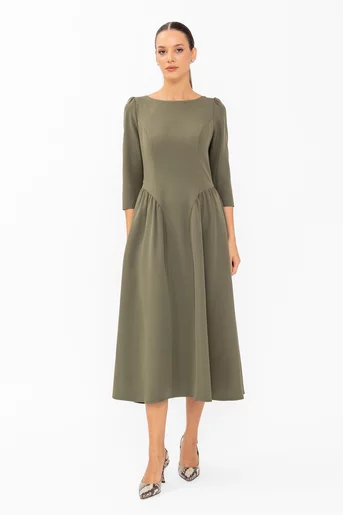 Rochie Caramel midi cu creți laterali kaki R8645
