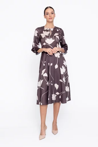 Rochie Caramel midi decolteu lacrimă taupe R8612