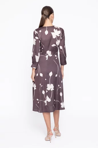 Rochie Caramel midi decolteu lacrimă taupe R8612