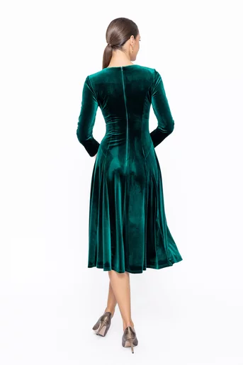 Rochie Caramel midi din catifea în clini verde R8577