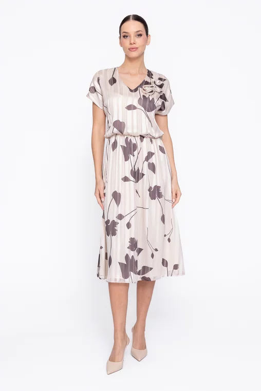Rochie Caramel midi din voal cu talia bluzată crem R8618 thumbnail picture - 