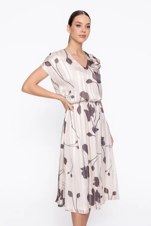 Rochie Caramel midi din voal cu talia bluzată crem R8618 thumbnail picture - 