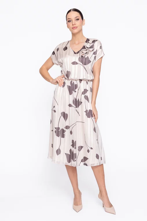 Rochie Caramel midi din voal cu talia bluzată crem R8618 thumbnail picture - 