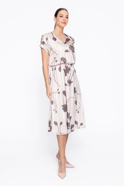 Rochie Caramel midi din voal cu talia bluzată crem R8618 thumbnail picture - 