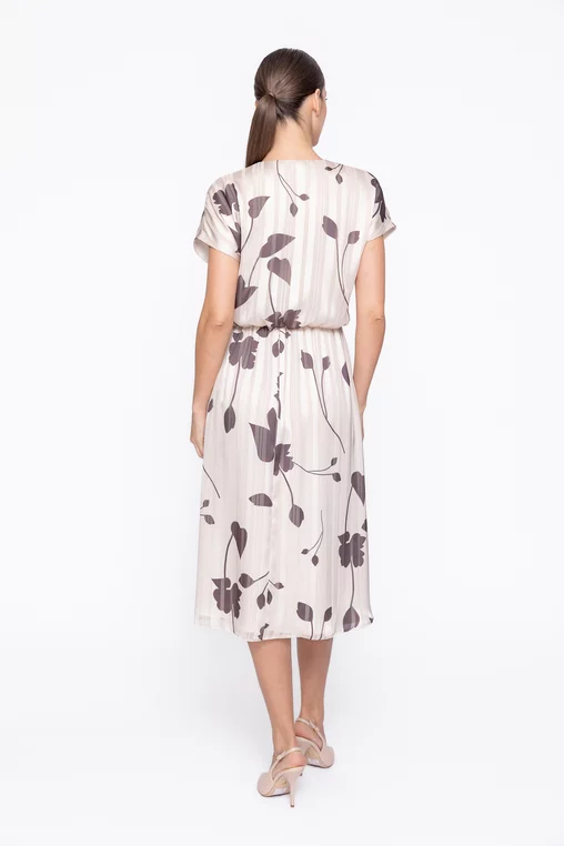 Rochie Caramel midi din voal cu talia bluzată crem R8618 thumbnail picture - 