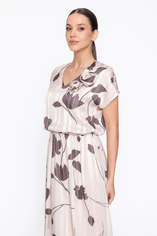 Rochie Caramel midi din voal cu talia bluzată crem R8618 thumbnail picture - 