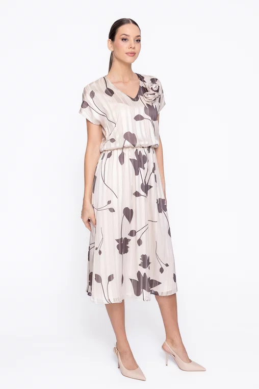 Rochie Caramel midi din voal cu talia bluzată crem R8618 thumbnail picture - 