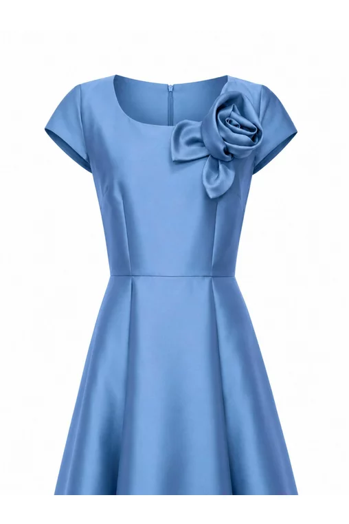 Rochie Caramel midi elegantă cu trandafir albastră R8641 thumbnail picture - 