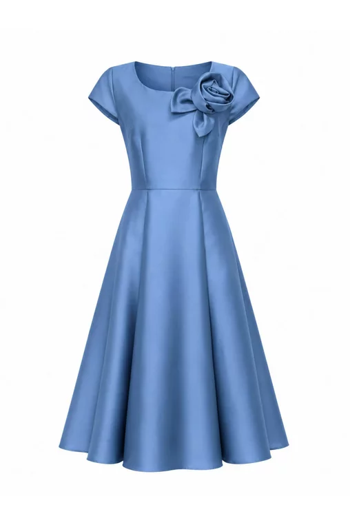 Rochie Caramel midi elegantă cu trandafir albastră R8641 thumbnail picture - 