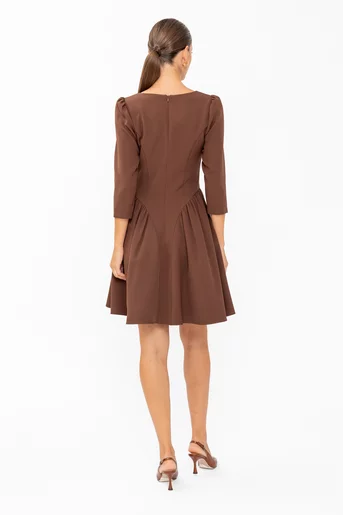 Rochie Caramel mini cu creți lateral maro R8644