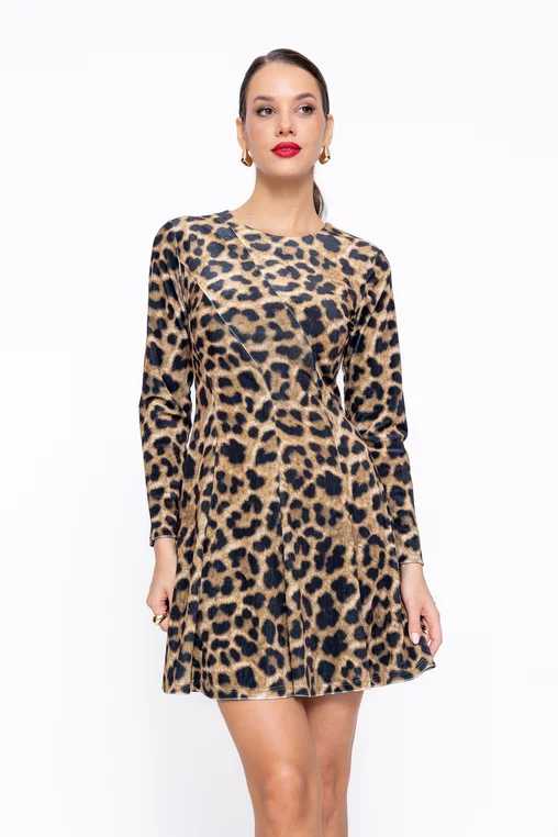 Rochie Caramel mini din catifea animal print R8587 thumbnail picture - 