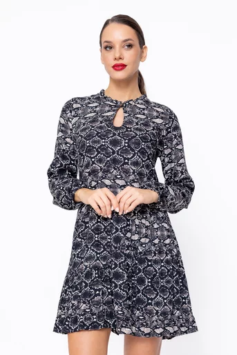 Rochie Caramel neagră din vâscoză cu imprimeu șarpe R8604