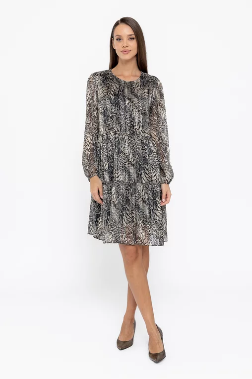 Rochie Caramel voal imprimat bej R8602 thumbnail picture - 
