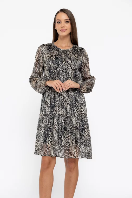 Rochie Caramel voal imprimat bej R8602 thumbnail picture - 