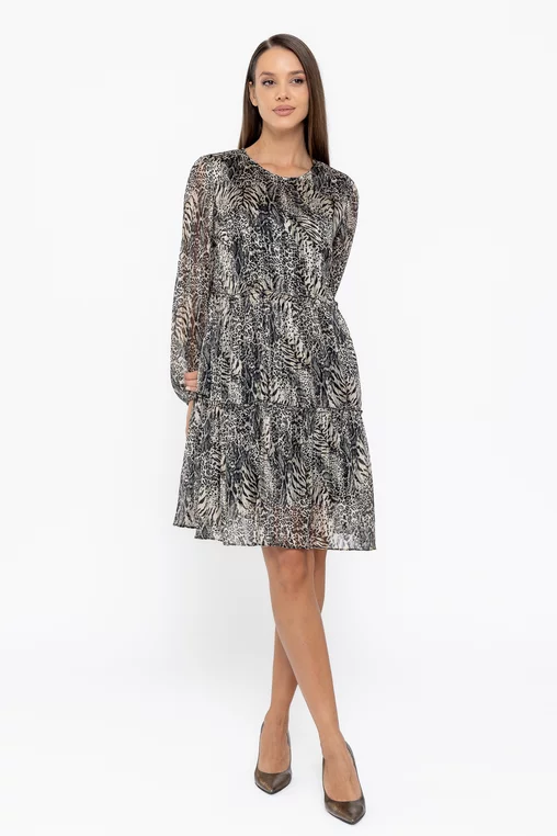 Rochie Caramel voal imprimat bej R8602 thumbnail picture - 