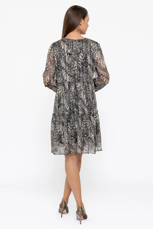Rochie Caramel voal imprimat bej R8602 thumbnail picture - 