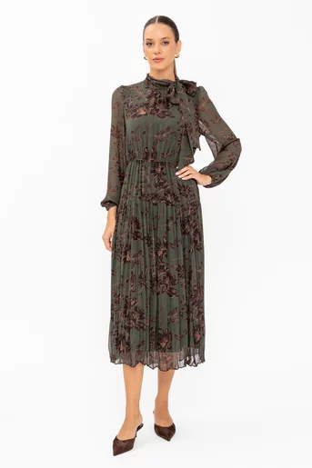 Rochie Caramel voal imprimat cu fundă R8647