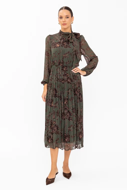 Rochie Caramel voal imprimat cu fundă R8647 thumbnail picture - 