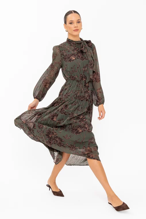 Rochie Caramel voal imprimat cu fundă R8647 thumbnail picture - 