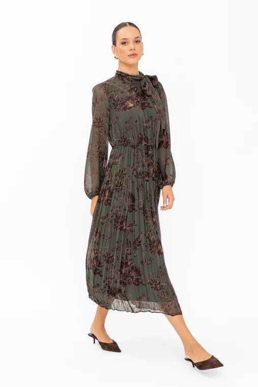 Rochie Caramel voal imprimat cu fundă R8647 thumbnail picture - 