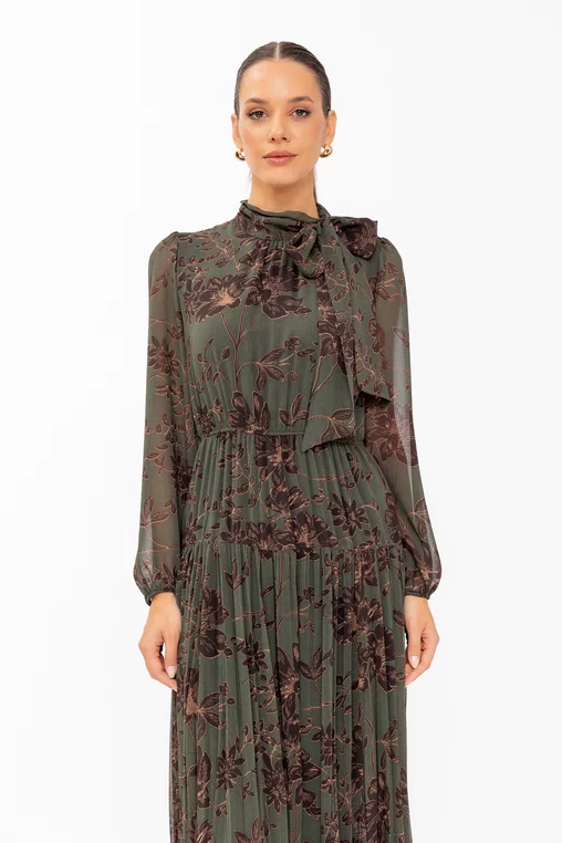 Rochie Caramel voal imprimat cu fundă R8647 thumbnail picture - 